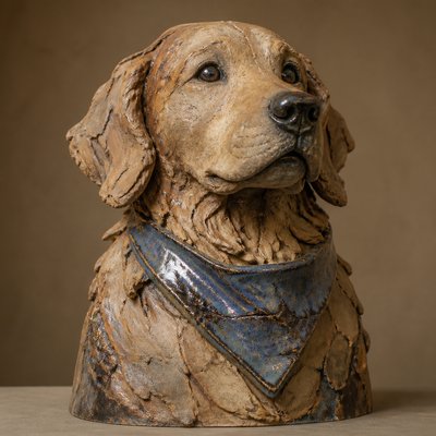 Contemporary Sculptural Ceramic Art Style pet portrait example