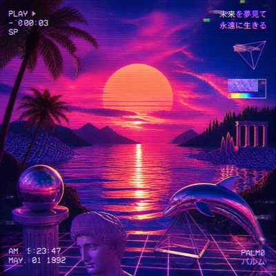 sunset in Vaporwave Art Style