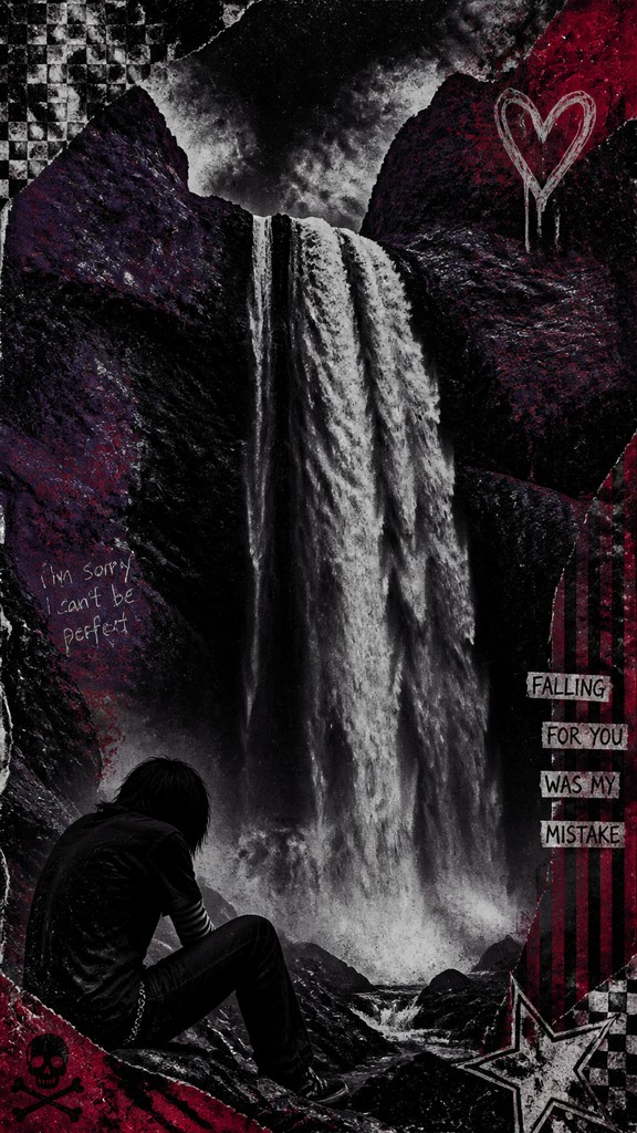 towering waterfall cascading down a cliff — Emo Aesthetic