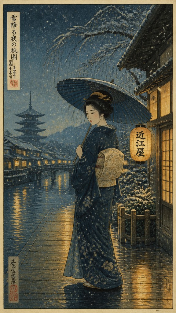 full-length portrait of an elegant figure — Shin-hanga Print Style
