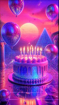 Vaporwave Art Style birthday card example