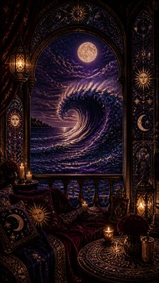 an ocean wave curling under moonlight, no people — Whimsigoth Aesthetic wallpaper