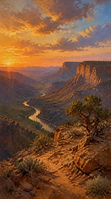 a desert canyon under a dramatic sunset sky, no people — Landscape Nature Art wallpaper