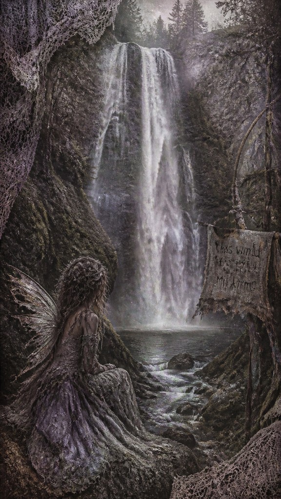 towering waterfall cascading down a cliff — Fairy Grunge Aesthetic
