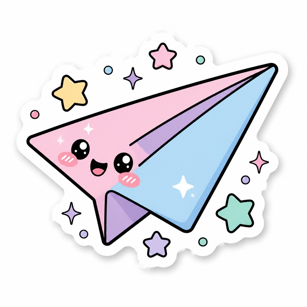 a paper plane, clean minimal composition on a plain background, no text — Kawaii Sticker Design icon