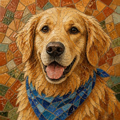 Ceramic Mosaic Art Style pet portrait example