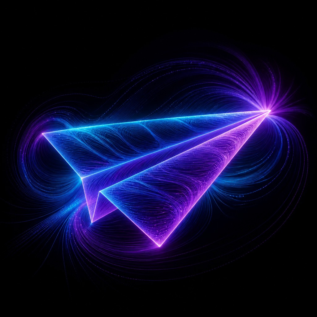 a paper plane, clean minimal composition on a plain background, no text — Magnetic Field Visualization icon