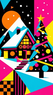 Neo-Geo Art Style Christmas card example