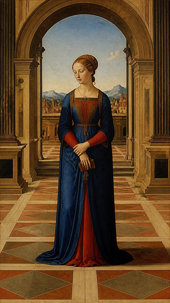 full-length portrait of an elegant figure — Quattrocento Perspective Renaissance Art Style