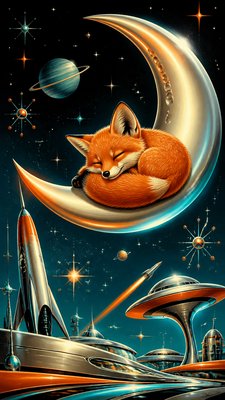 Retro Futurism Sci-Fi Art baby announcement example