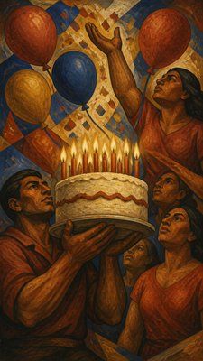 Mexican Muralism Art Style birthday card example