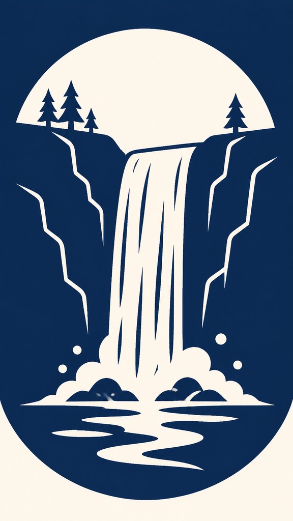 towering waterfall cascading down a cliff — Duotone Icon Design