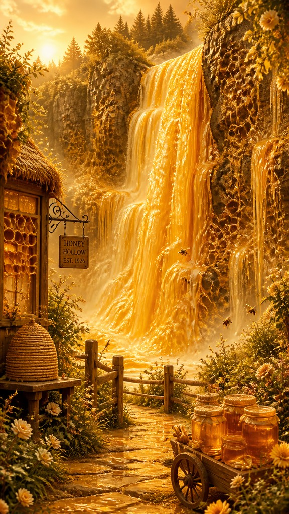 towering waterfall cascading down a cliff — Honeycore Aesthetic