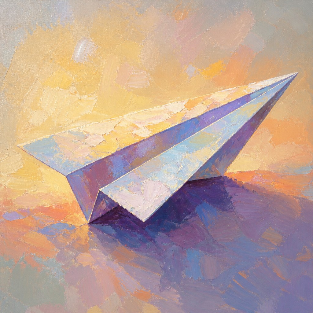 a paper plane, clean minimal composition on a plain background, no text — Impressionist Nature Art icon