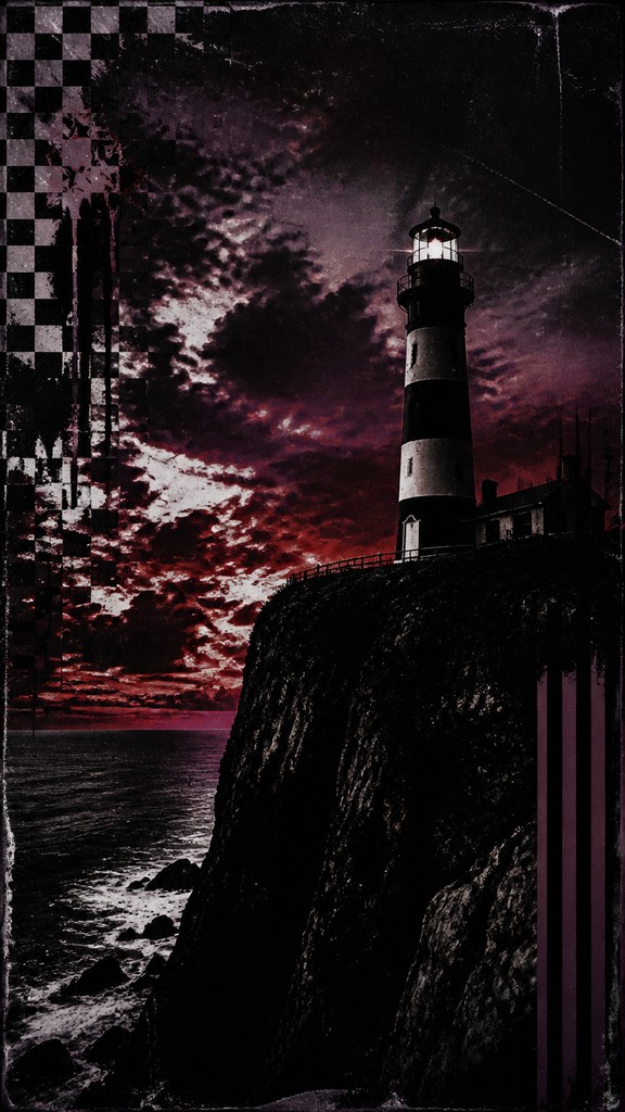 a lone lighthouse on a cliff at dusk under a dramatic sky, no text or lettering — Emo Aesthetic poster