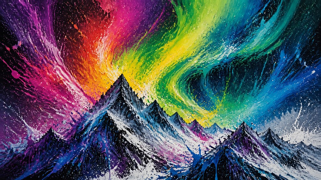 a flowing aurora over snowy peaks, wide sweeping composition, no people, no text — Color Splash banner