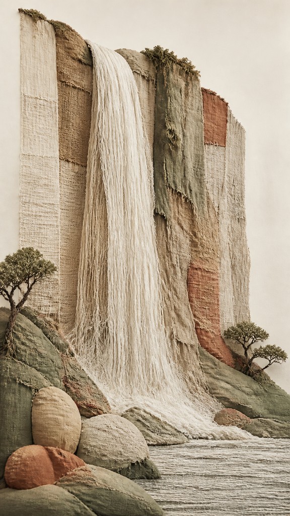 towering waterfall cascading down a cliff — Sustainable Fashion Design