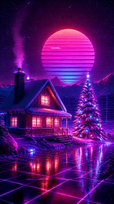 Synthwave Aesthetic Christmas card example