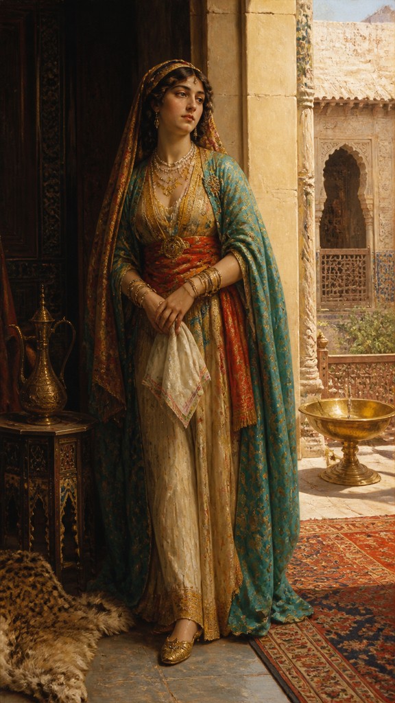 full-length portrait of an elegant figure — Orientalist Painting Style