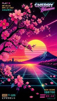 cherry blossom branches against a soft dawn sky, no people — 80s Retro Aesthetic wallpaper