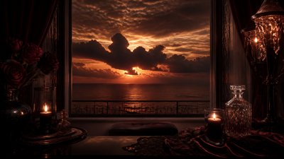 a panoramic ocean horizon with towering clouds at golden hour, no people — Dark Feminine Aesthetic wallpaper