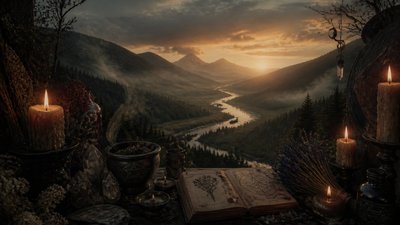 a vast valley with a river winding toward distant mountains at sunrise, no people, no text — Witchcore Aesthetic wallpaper