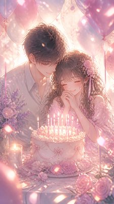 Shoujo Romance Anime Art Style birthday card example