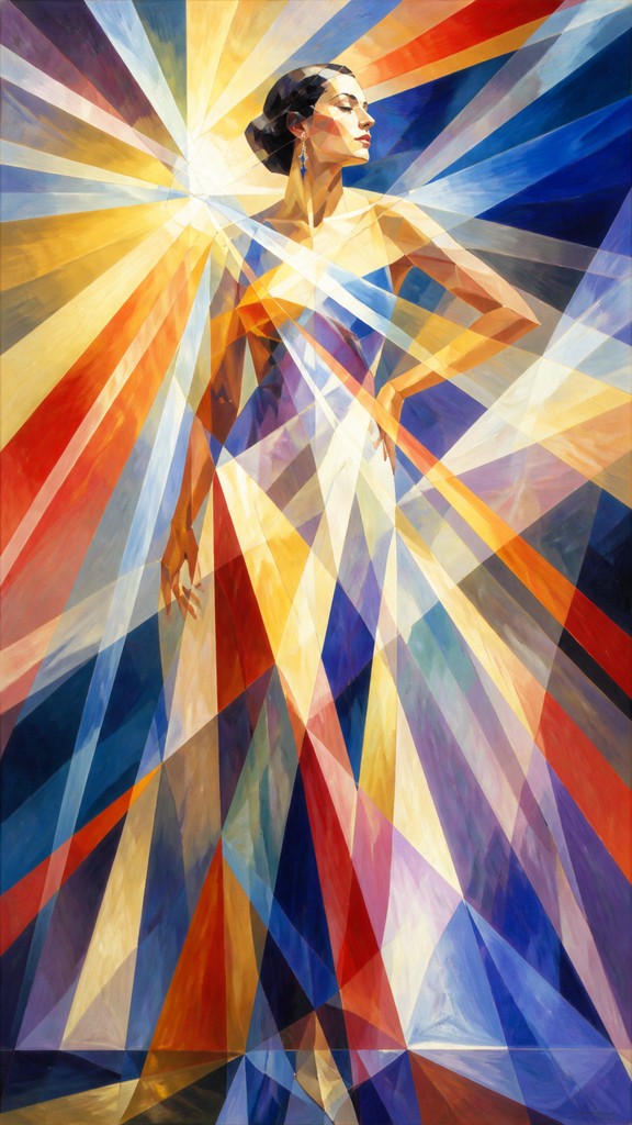 full-length portrait of an elegant figure — Rayonism Art Style