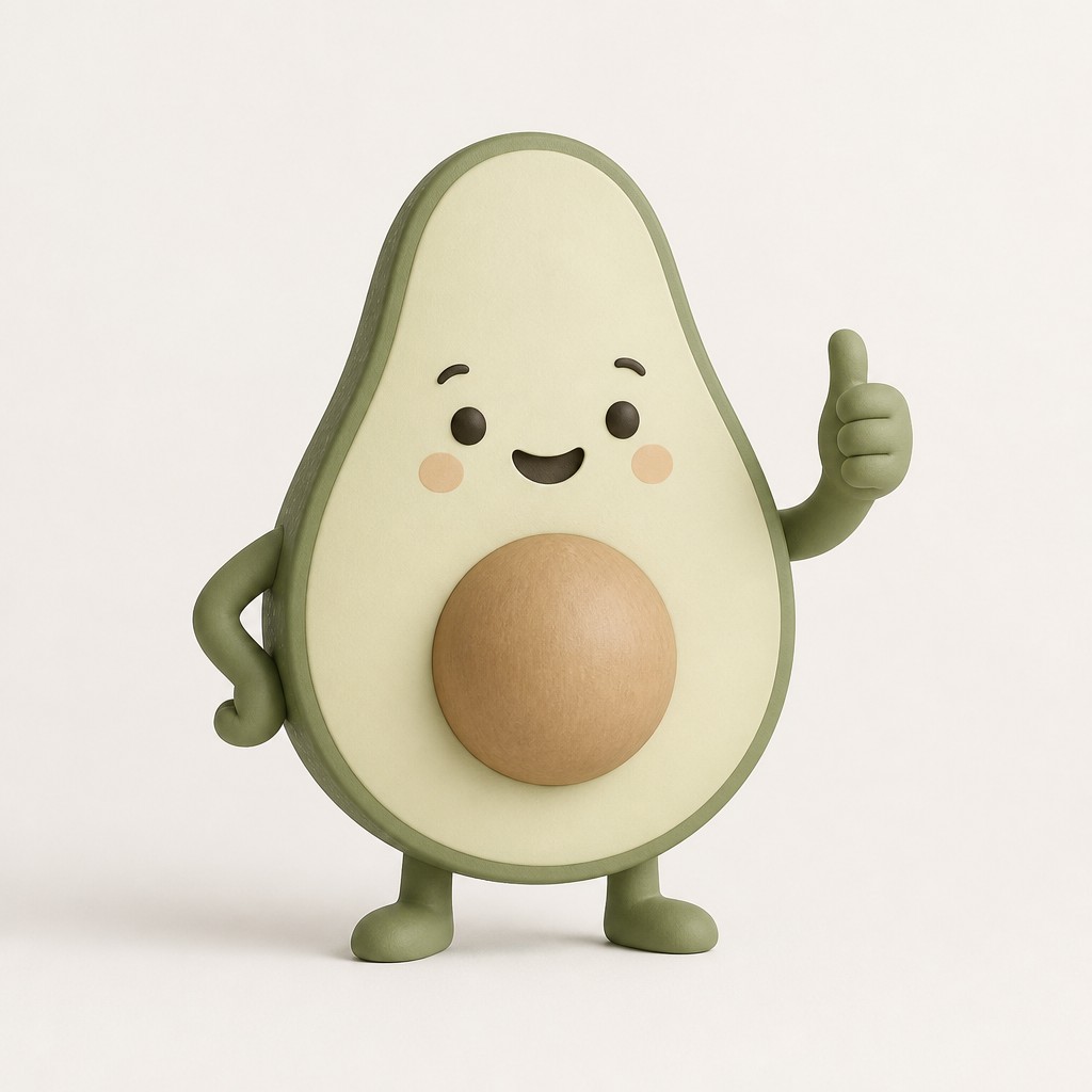 a happy avocado character giving a thumbs up, bold readable design on a plain background, no text — Scandinavian Furniture Art sticker