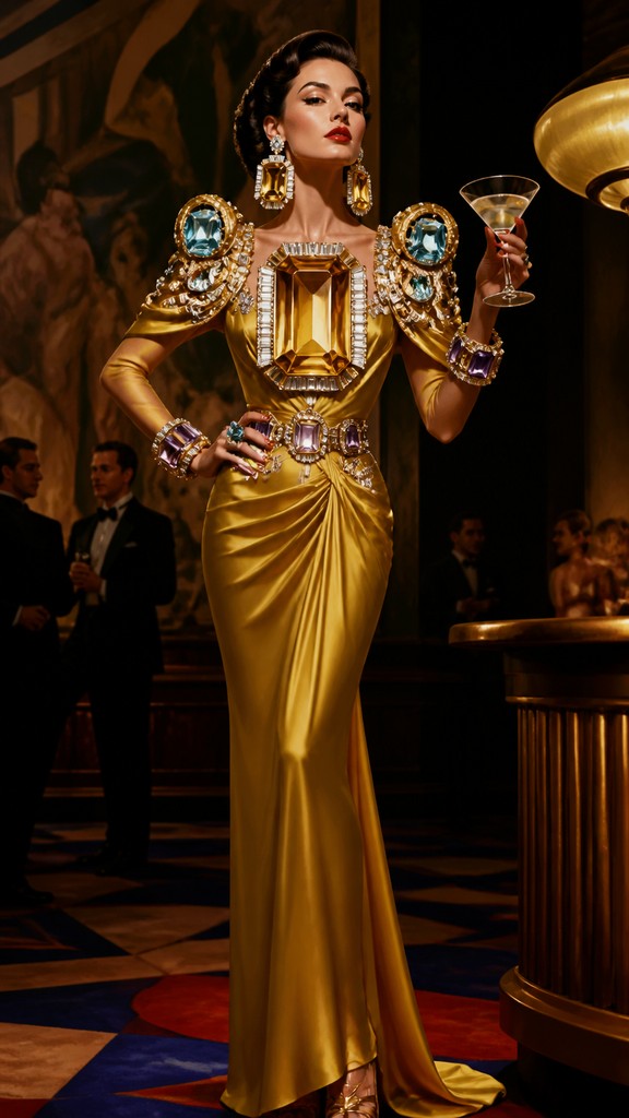 full-length portrait of an elegant figure — Cocktail Ring Era Jewelry Style