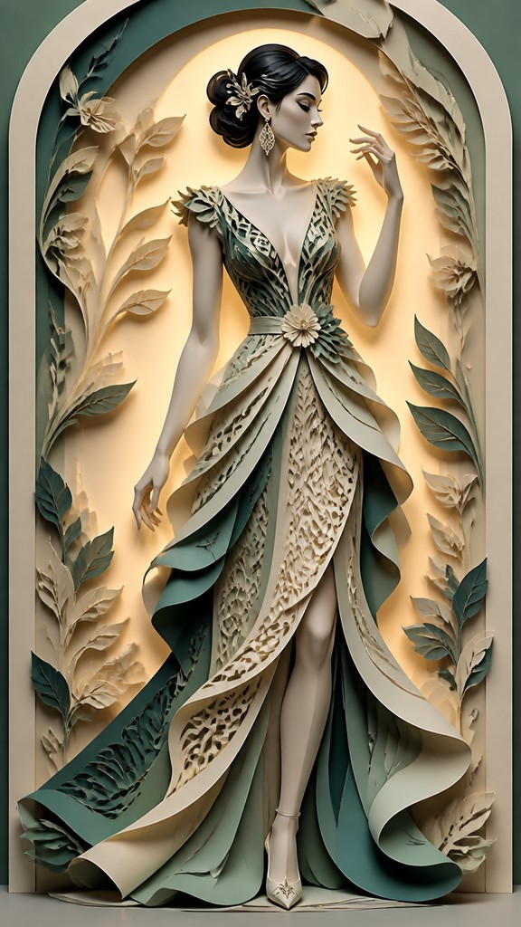 full-length portrait of an elegant figure — Paper Cut Art Style