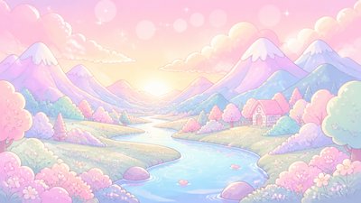 Kawaii Pastel Anime Art Style desktop wallpaper example