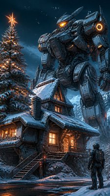 Mecha Anime Art Style Christmas card example