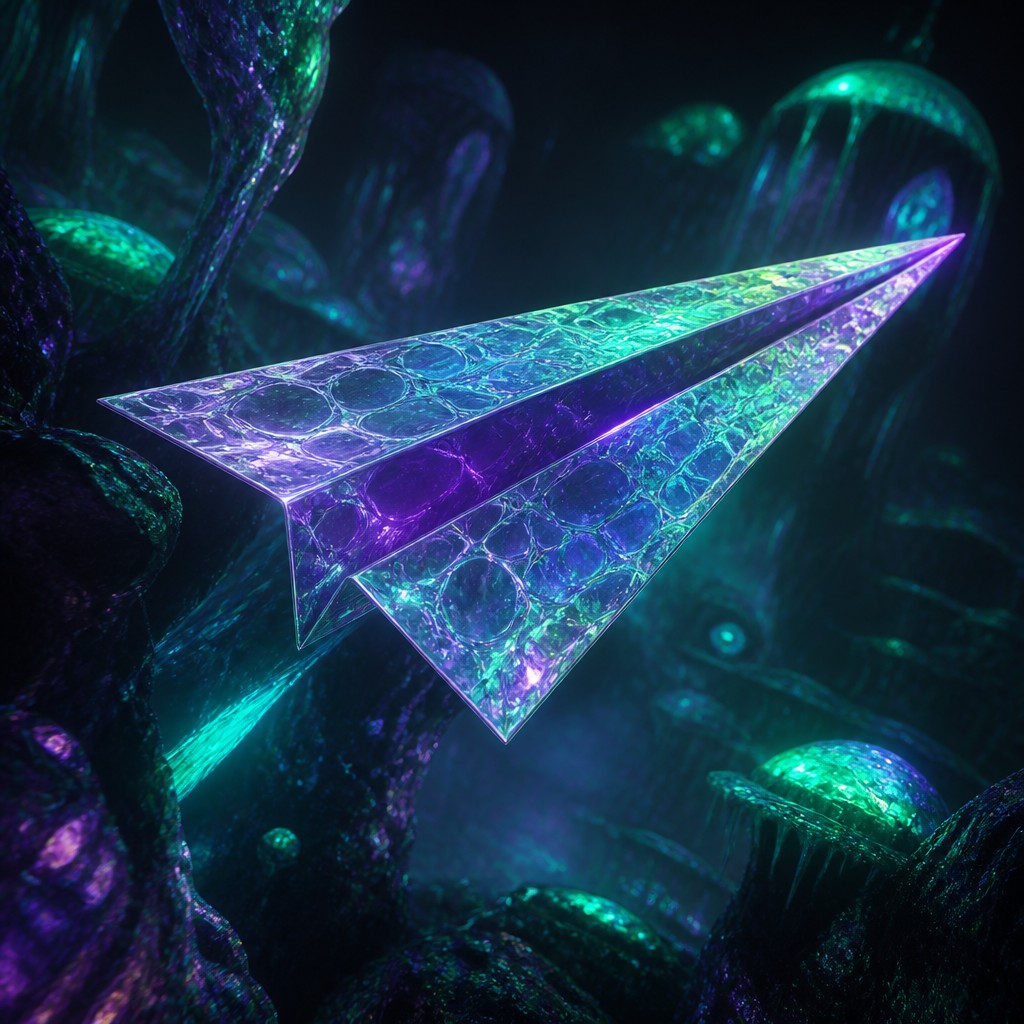 a paper plane, clean minimal composition on a plain background, no text — Alien World Sci-Fi Art icon
