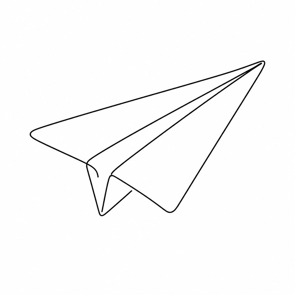 a paper plane, clean minimal composition on a plain background, no text — Single Line Minimalism Art Style icon