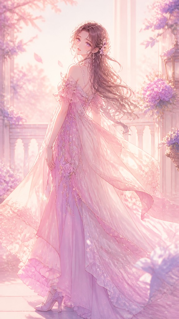 full-length portrait of an elegant figure — Shoujo Romance Anime Art Style
