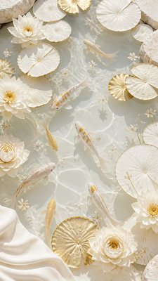 a koi pond with lily pads seen from above, no people — Clean Girl Aesthetic wallpaper