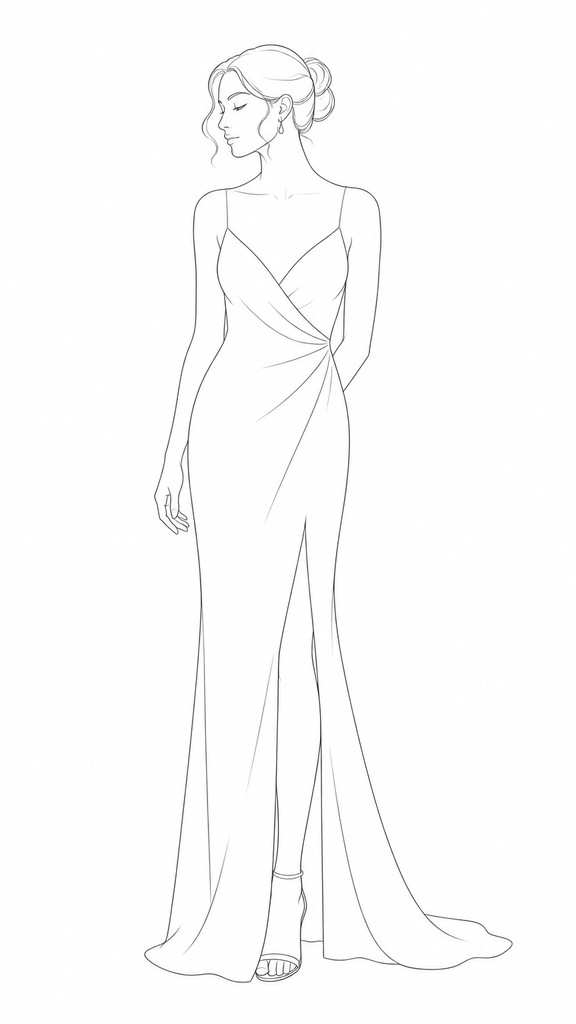 full-length portrait of an elegant figure — Contour Line Drawing Style