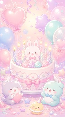 Kawaii Pastel Anime Art Style birthday card example