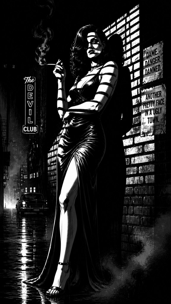 full-length portrait of an elegant figure — Noir Comic Art