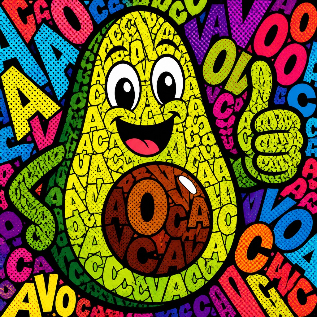 a happy avocado character giving a thumbs up, bold readable design on a plain background, no text — Typography Pop Art Style sticker