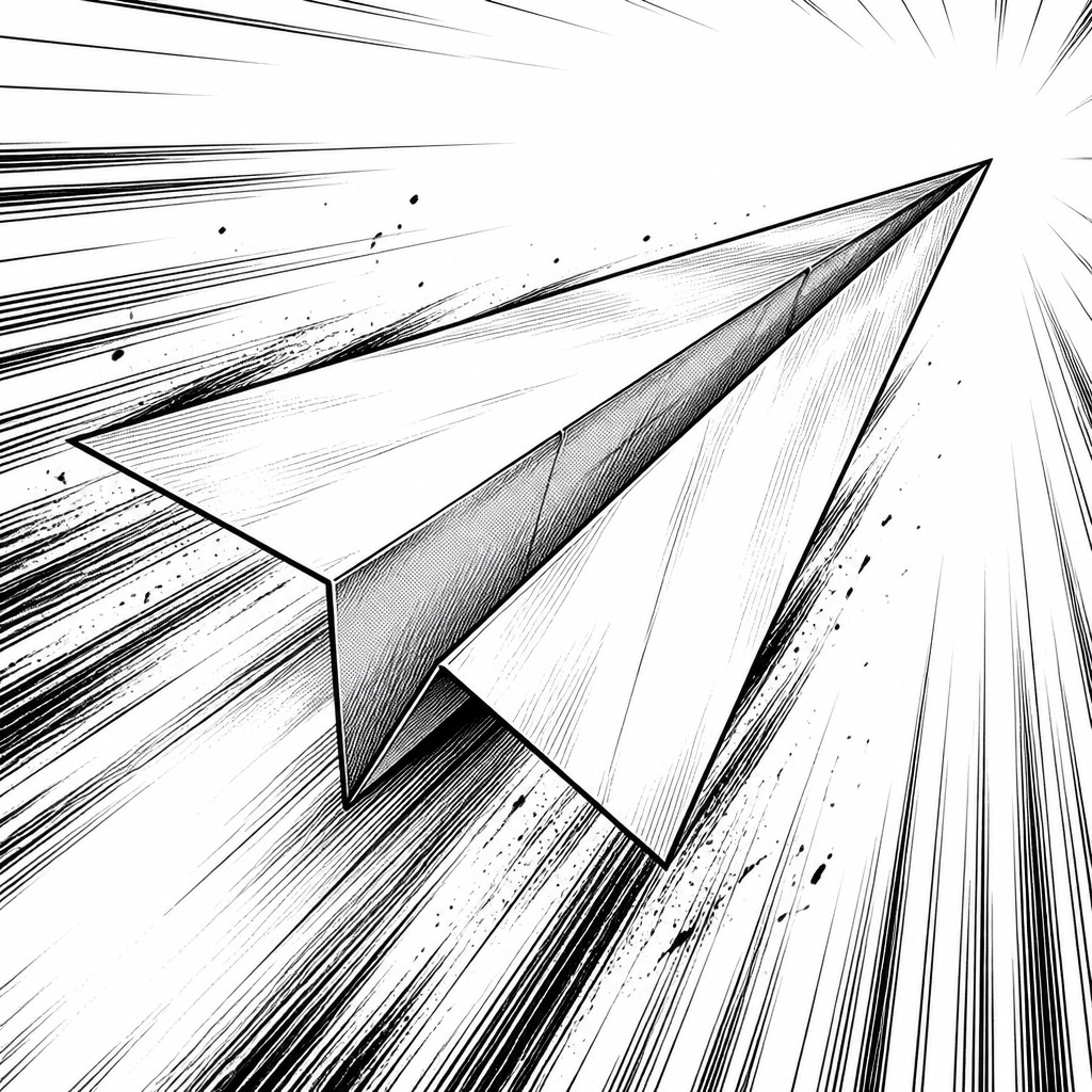 a paper plane, clean minimal composition on a plain background, no text — Sports Manga Art Style icon