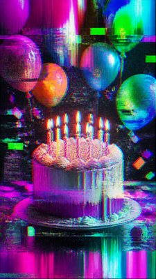 Digital Glitch Abstract Art Style birthday card example