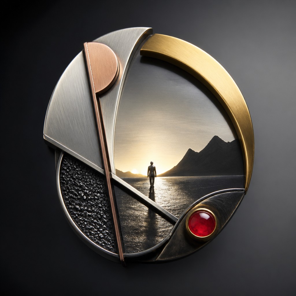a solitary figure walking toward a glowing horizon across an empty plain, moody atmosphere, no text or lettering — Modern Contemporary Jewelry Design album cover