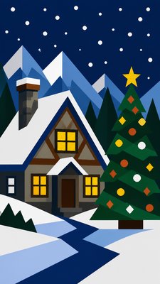 Hard-edge Painting Style Christmas card example