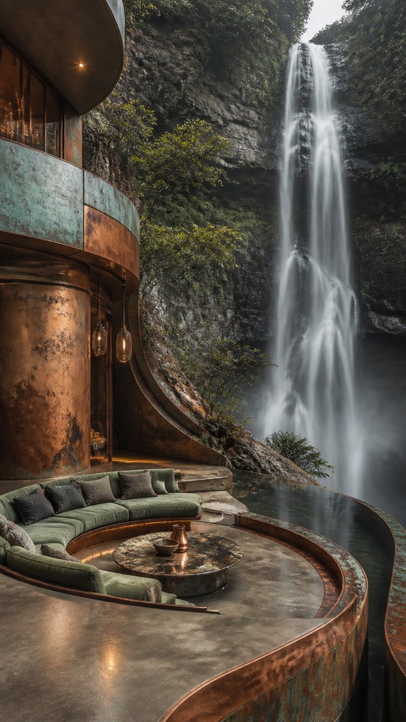 towering waterfall cascading down a cliff — Sustainable Eco Jewelry Design