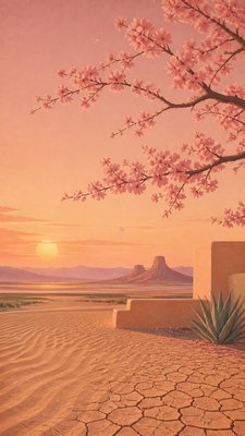cherry blossom branches against a soft dawn sky, no people — Desertwave Aesthetic wallpaper