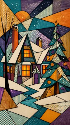 Synthetic Cubism Art Style Christmas card example