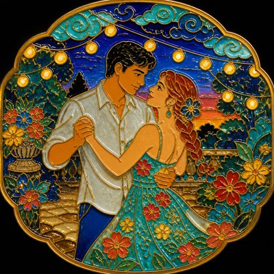 Enamel Cloisonné Jewelry Design couple portrait example