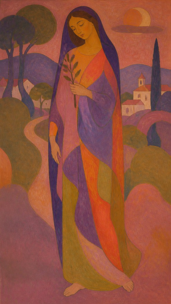 full-length portrait of an elegant figure — Synthetism Art Style